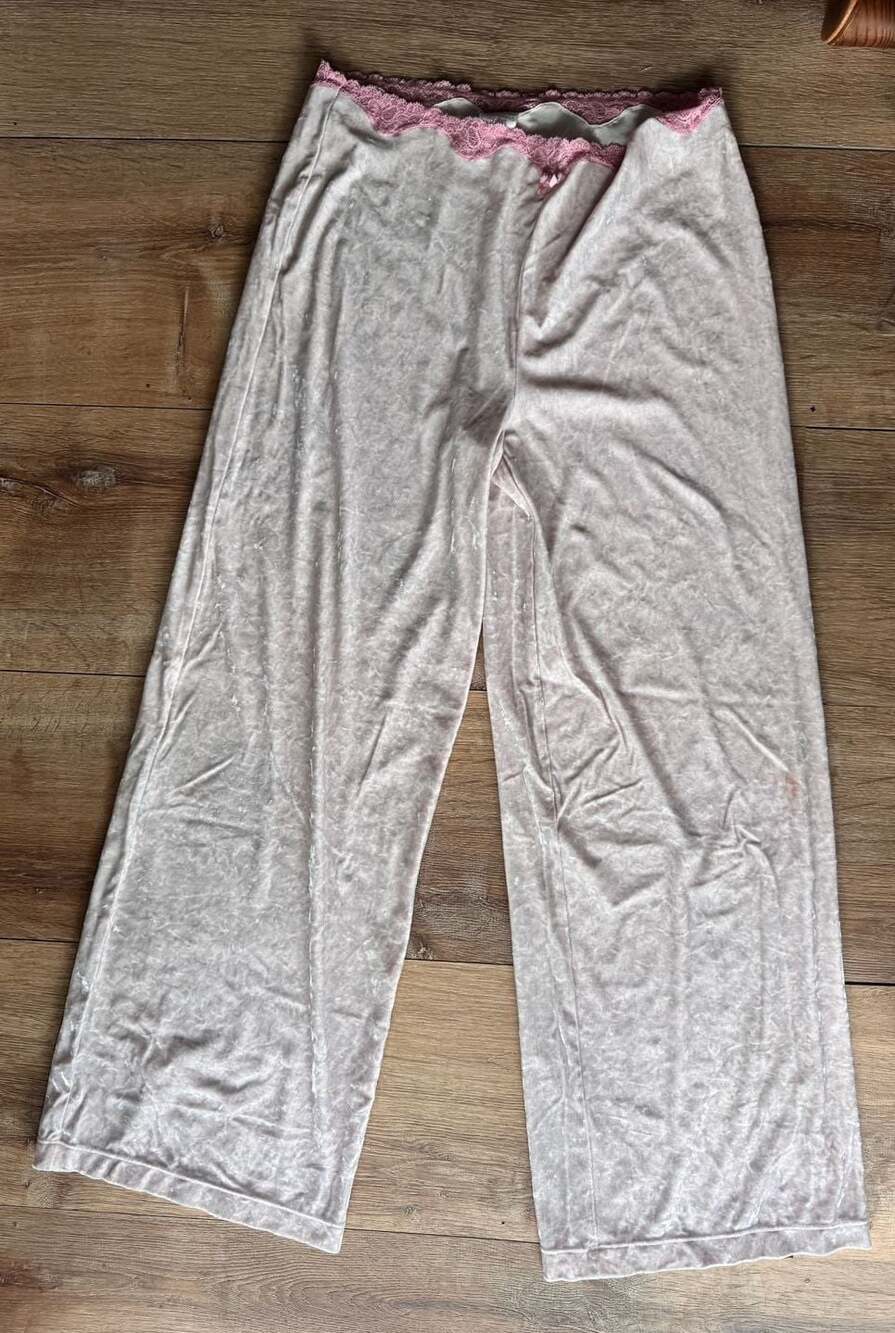 Victoria's Secret Angels Pink Crushed Velvet Lace Trim Wide Leg Pajama Pants y2K